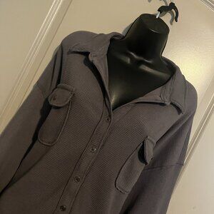 Women's Grey Button Down Sweater Top Large